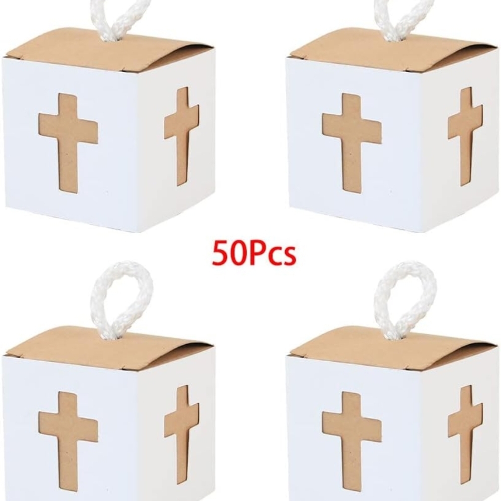 Unk White and Brown Cross Favor Boxes - 50pcs